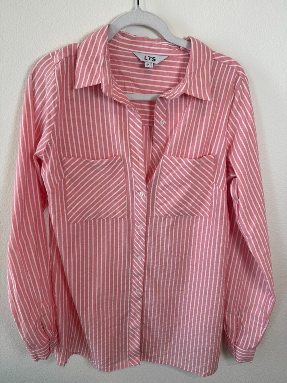 Long Tall Sally Pink & White Striped 100% Cotton Button Down Shirt - Size 6